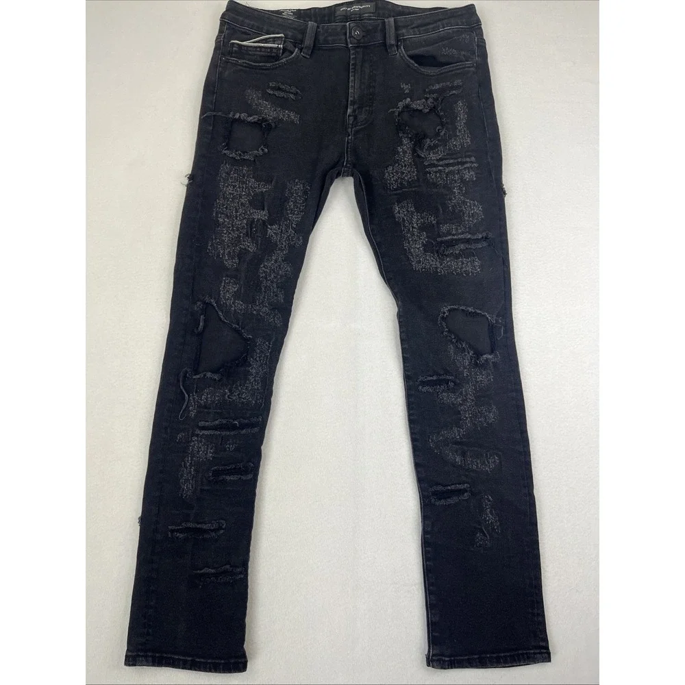 Cult of Individuality Mens 35x30 Black Punk Super Skinny Distressed Jeans